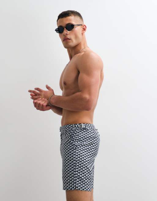 Belier illusion geometric print swim shorts in monochrome, 3 of 5