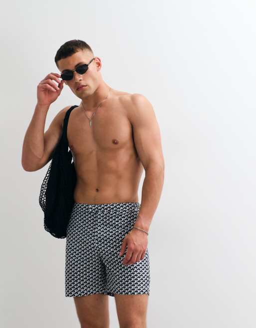 Belier illusion geometric print swim shorts in monochrome, 4 of 5