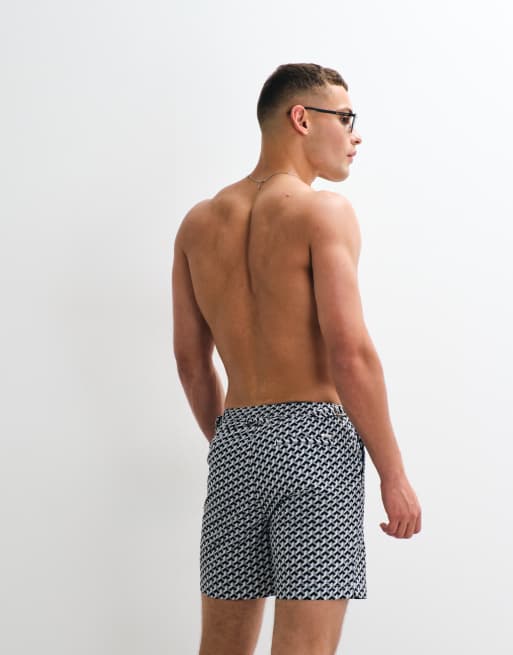Belier illusion geometric print swim shorts in monochrome, 5 of 5