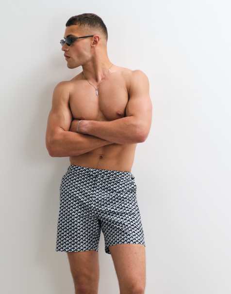 Belier – Illusion – Svartvita badshorts med geometriskt mönster - view 1
