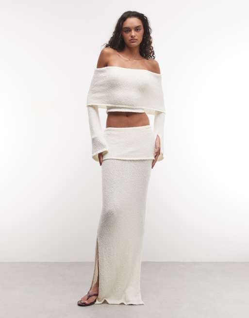 Belier knitted tops and fold over waist maxi skirt co-ord in off wihte, 2 of 4