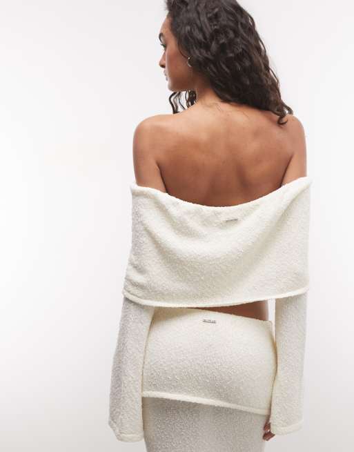 Belier knitted off shoulder bardot top co-ord in off white, 2 of 4
