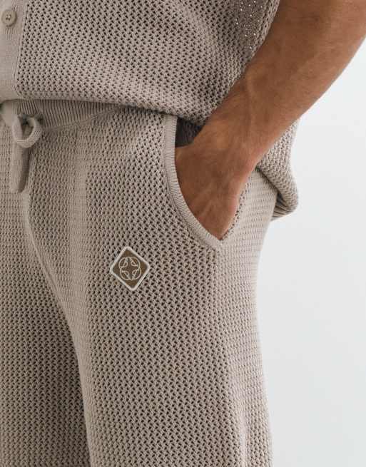 Belier leon crochet knit shorts co-ord in taupe, 2 of 5
