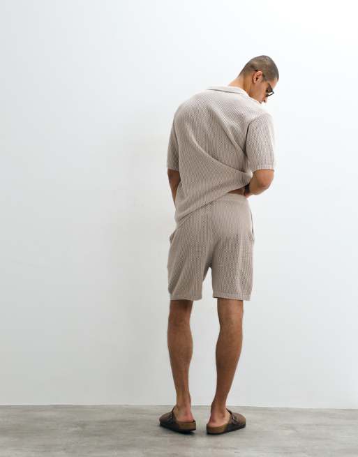 Belier leon crochet knit shorts in taupe (part of a set), 4 of 5