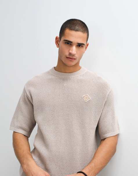 Belier leon crochet knit t-shirt in taupe