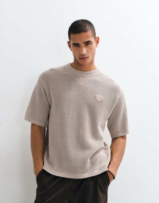 Belier leon crochet knit t-shirt in taupe, 4 of 9