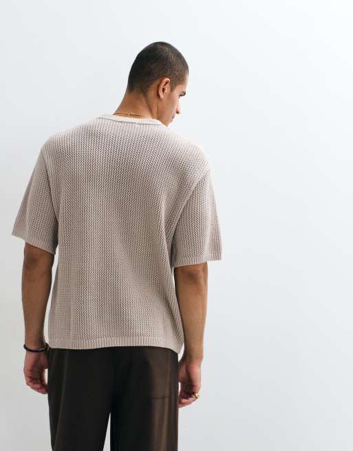 Belier leon crochet knit t-shirt in taupe, 5 of 9