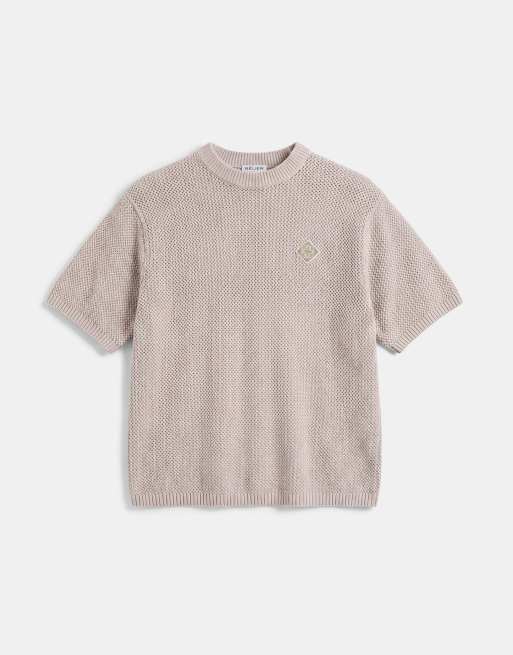 Belier leon crochet knit t-shirt in taupe, 6 of 9