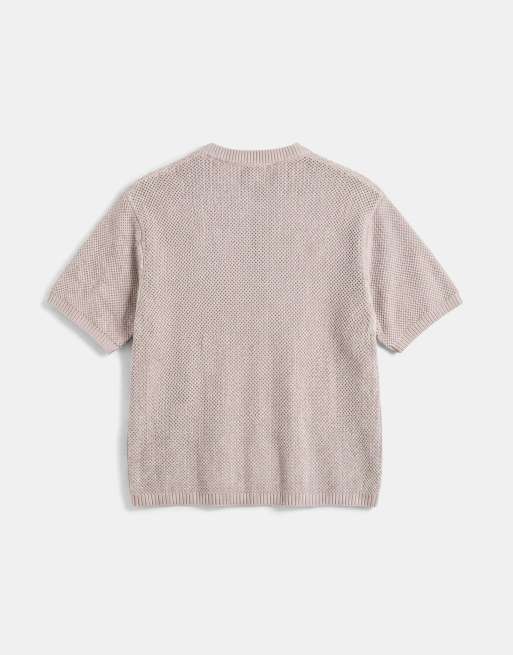 Belier leon crochet knit t-shirt in taupe, 7 of 9