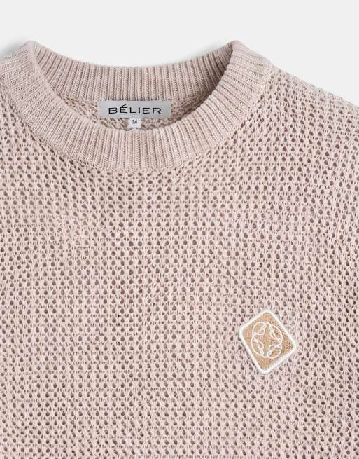 Belier leon crochet knit t-shirt in taupe, 8 of 9