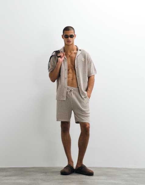 Belier - Leon - Short d'ensemble en maille au crochet - Taupe - view 1