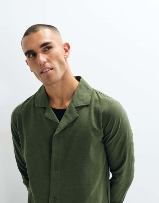 Belier linen mix long sleeve shirt in olive - part of a set, 2 of 5