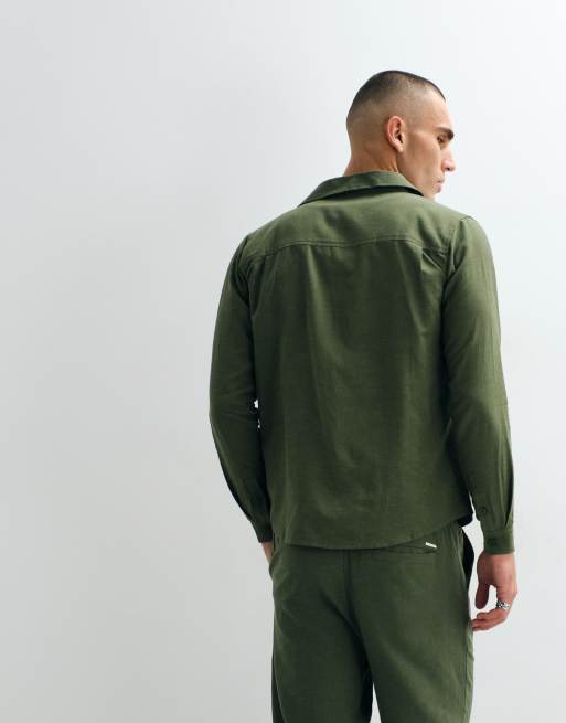 Belier linen mix long sleeve shirt in olive - part of a set, 5 of 5