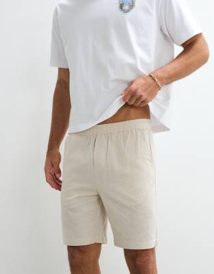 Belier Linen Mix Pull On Shorts In Neutral