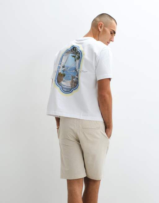 Belier linen mix pull on shorts in oatmeal, 3 of 5