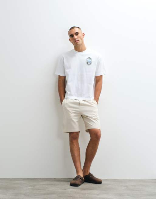 Belier linen mix pull on shorts in oatmeal, 5 of 5