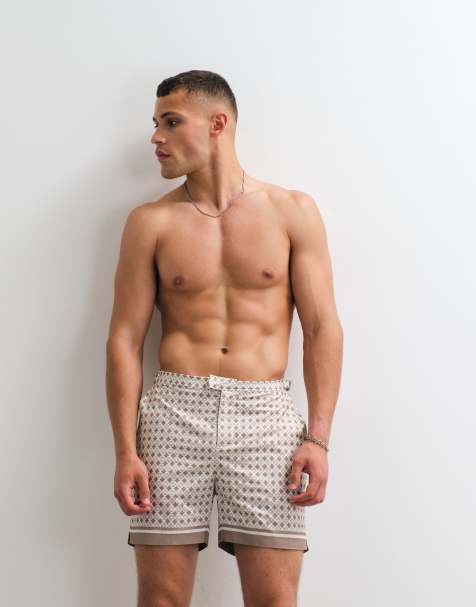 Belier - Mokkabrune badeshorts med emblemprint - view 1