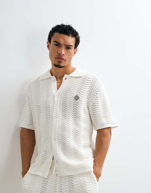 Belier - Ocean - Ensemble chemise en maille crochetée et short - Blanc, 2 de 2