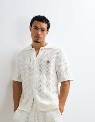 Belier Ocean Crochet Knit Shirt Co-ord In White