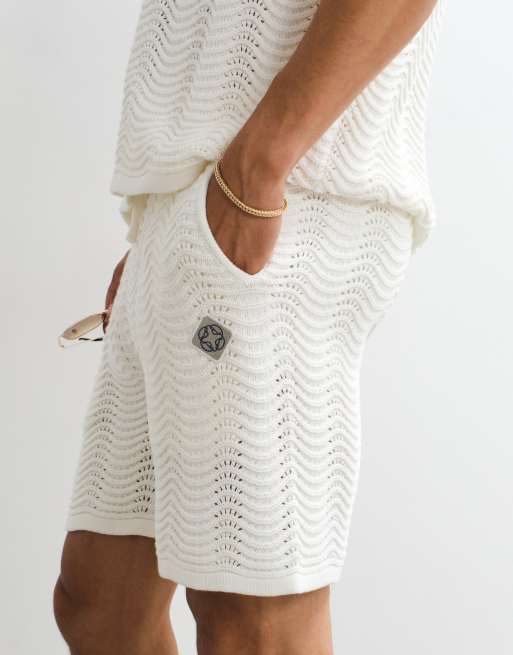 Belier Ocean crochet knit shorts in white (part of a set), 3 of 5