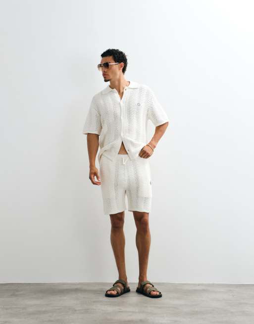 Belier Ocean crochet knit shorts in white (part of a set), 4 of 5
