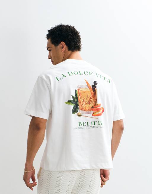Belier old fashioned t-shirt med grafiskt ryggtryck i off white, 5 av 5
