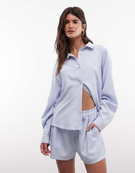 Belier oversized long sleeve striped shirt in blue & white - part of a set - view 1