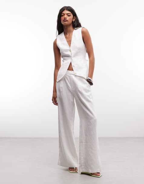 Belier pantalon large en lin 100 % coordonné en blanc - view 1