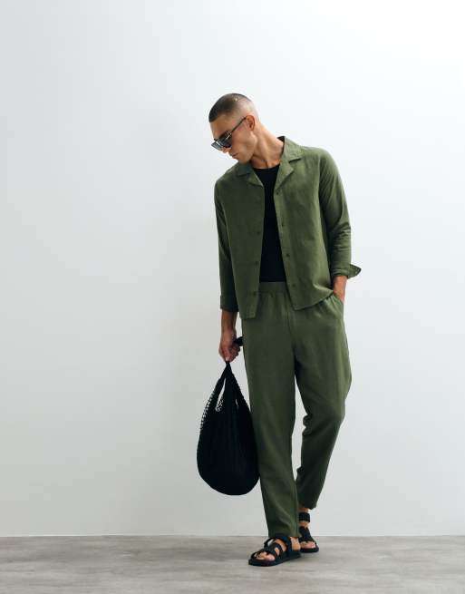 Bélier - Pantaloni dritti facili da indossare in misto lino verde oliva in coordinato, 2 di 5