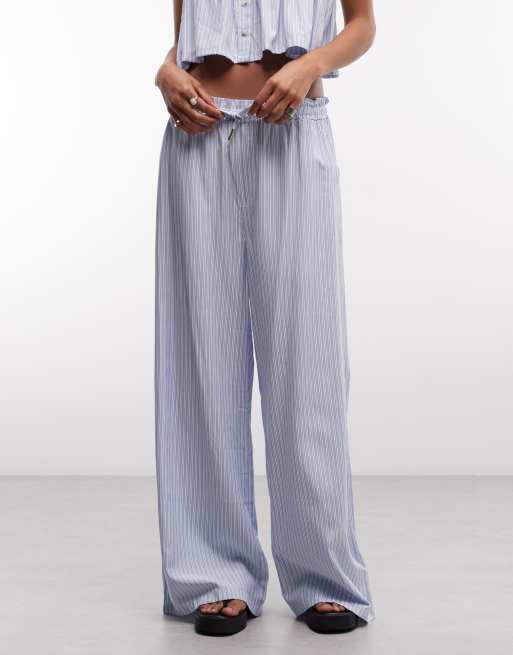 Belier paperbag waist wide leg stripe trousers co-ord in blue & white, 2 of 5