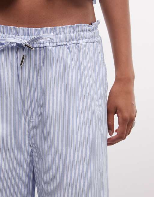Belier paperbag waist wide leg stripe trousers co-ord in blue & white, 3 of 5
