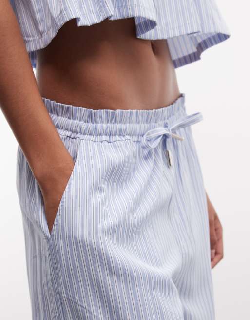 Belier paperbag waist wide leg stripe trousers co-ord in blue & white, 4 of 5