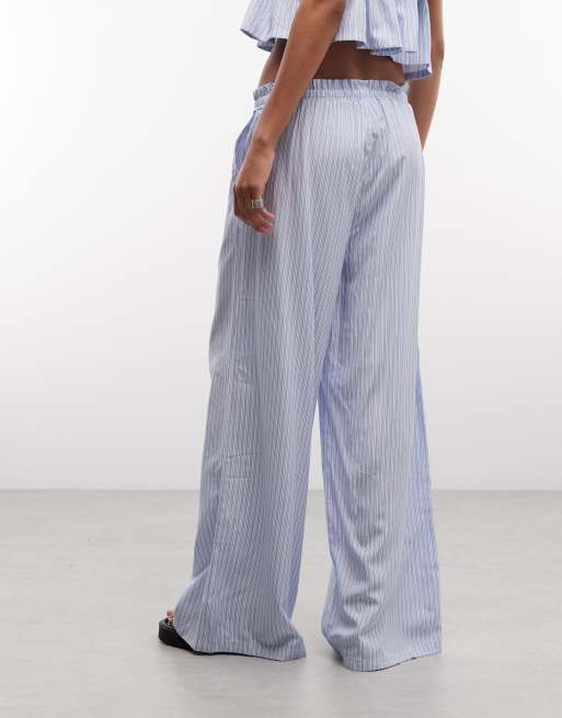 Belier paperbag waist wide leg stripe trousers co-ord in blue & white, 5 of 5