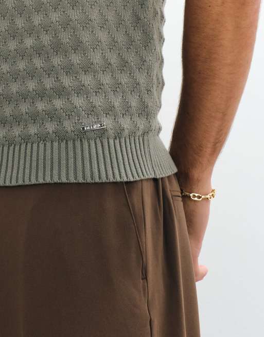 Bélier - Polo en maille à manches courtes avec coutures en losanges - Vert sauge, 4 de 5