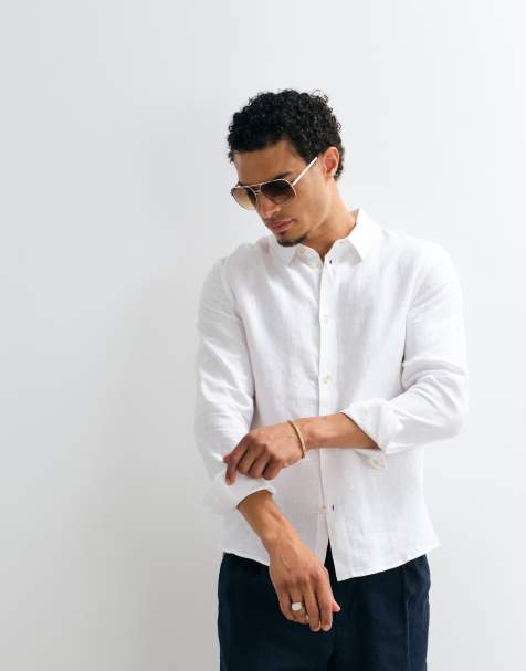 Belier Premium 100% linen long sleeve shirt in white - view 1