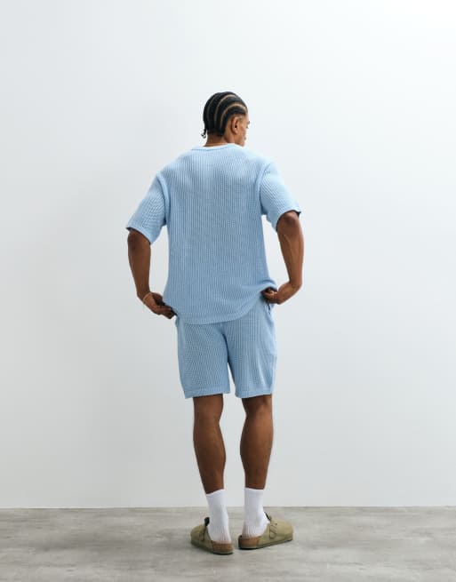 Belier - Short d'ensemble en maille crochetée avec écusson logo - Bleu ciel, 4 de 5
