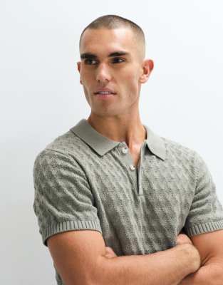 Belier Short Sleeve Diamond Stitch Polo Shirt In Green