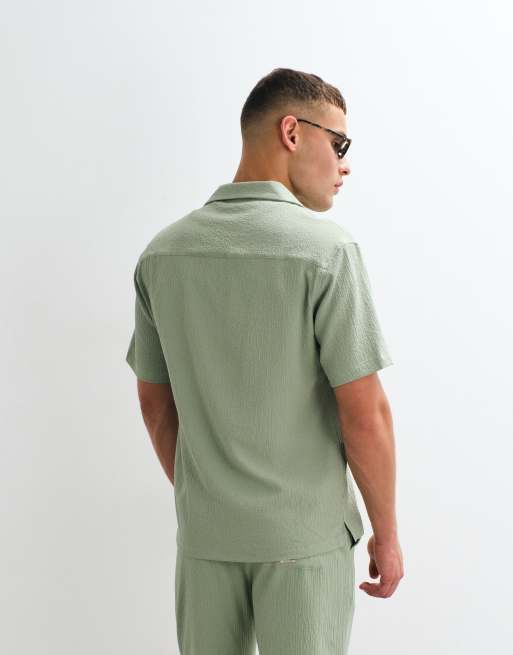 Belier short sleeve textured seersucker shirt in sage - part of a set, 3 of 5