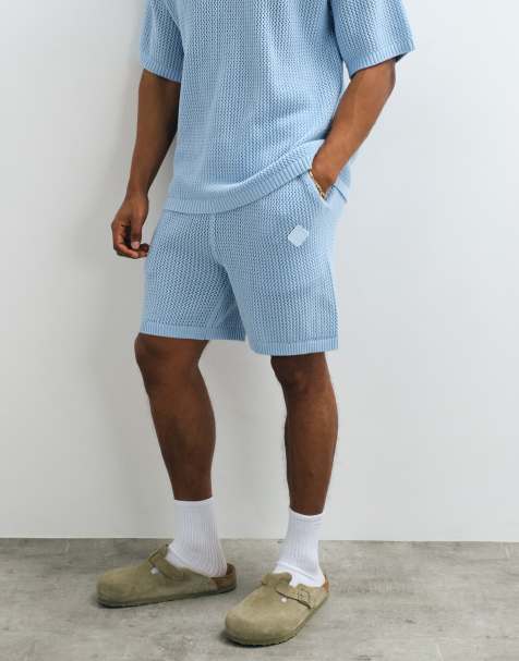 Belier – Shorts aus Häkelstrick in Himmelblau mit Logoaufnäher, Kombiteil - view 1
