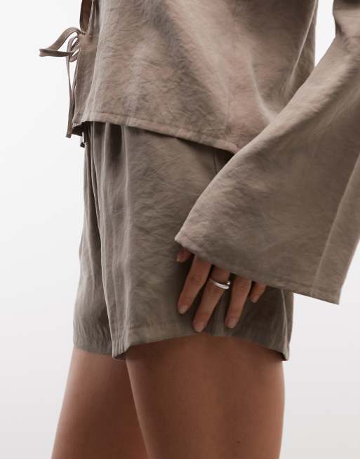 Belier shorts coordinati soft touch con coulisse in vita, tortora, 4 di 5