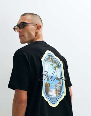 Belier Sicilian View Back Print Graphic T-shirt In Black