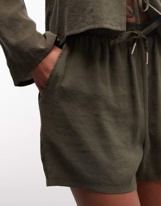 Belier soft touch drawstring waist shorts co-ord in olive, 4 of 5
