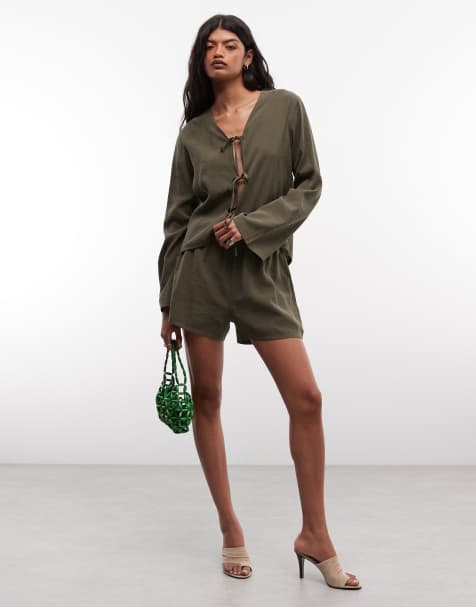 Belier soft touch drawstring waist shorts in olive - part of a set - view 1
