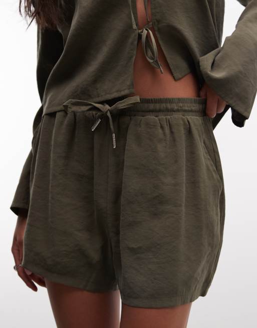 Belier soft touch drawstring waist shorts in olive (part of a set), 3 of 5