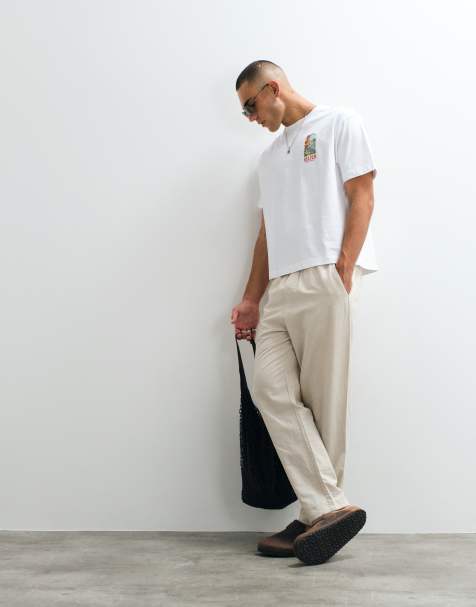 Belier straight leg pull on linen mix pants in oatmeal - view 1