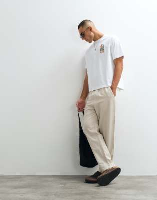 Belier Straight Leg Pull On Linen Mix Trousers In Neutral