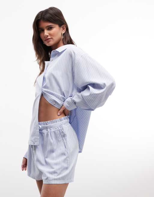 Belier striped paperbag waist shorts co-ord in blue & white, 3 of 5