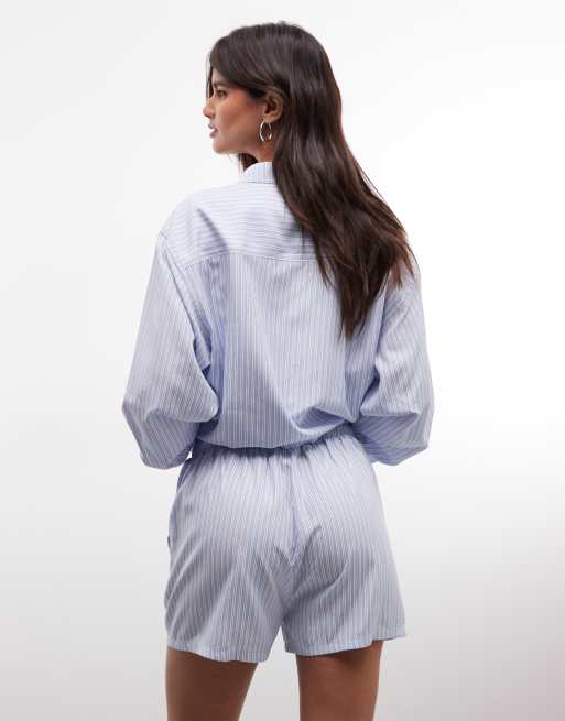 Belier striped paperbag waist shorts co-ord in blue & white, 4 of 5