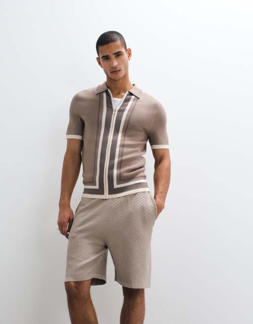 Belier textured knit pull-on shorts in stone, 5 of 5