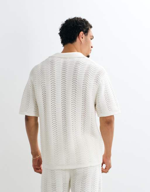 Belier witte gehaakte gebreide overhemd co-ord set, 4 van 5
